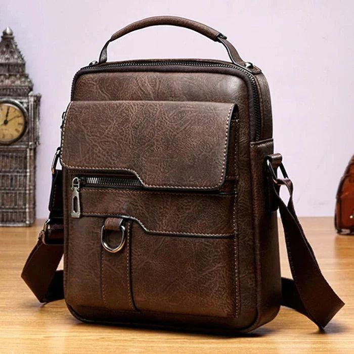 "Elegante Damen Schultertasche aus echtem Leder, dunkelbraun, mit zeitlosem Design und großzügigem Stauraum."
