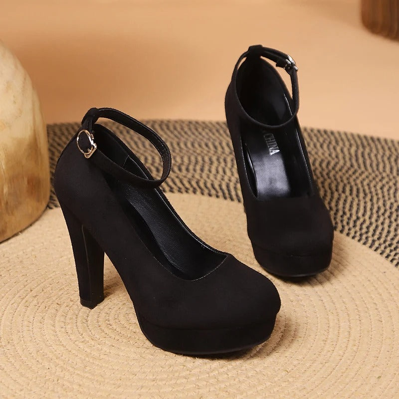 "Elegante Damen-Stilettos mit Knöchelschnalle, schwarzer Stiletto-Absatz, luxuriös und stilvoll für formelle Anlässe"