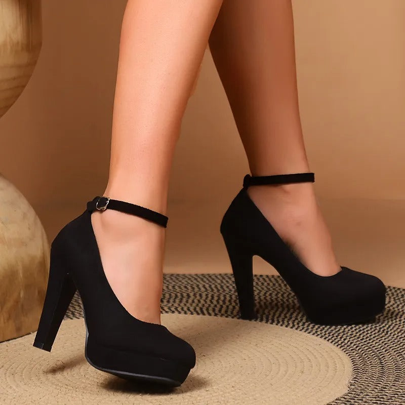 "Elegante Damen-Stilettos mit Knöchelschnalle, schwarzer Stiletto-Absatz, luxuriös und stilvoll für formelle Anlässe"