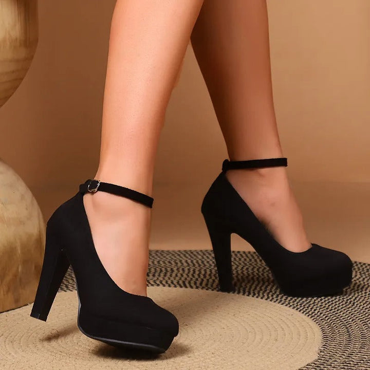 "Elegante Damen-Stilettos mit Knöchelschnalle, schwarzer Stiletto-Absatz, luxuriös und stilvoll für formelle Anlässe"