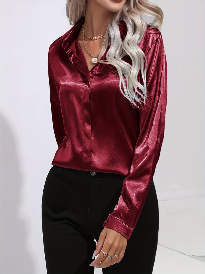"Elegante Damenbluse, seidige Textur, vielseitiges Design, klassische Farben, ideal für Büro und Anlässe, stilvoll und bequem