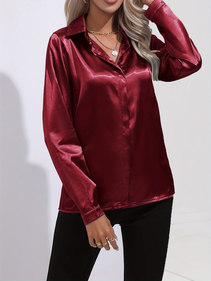 "Elegante Damenbluse, seidige Textur, vielseitiges Design, klassische Farben, ideal für Büro und Anlässe, stilvoll und bequem
