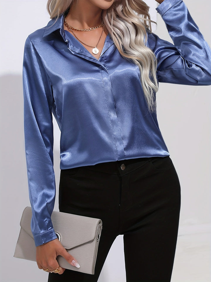 "Elegante Damenbluse, seidige Textur, vielseitiges Design, klassische Farben, ideal für Büro und Anlässe, stilvoll und bequem
