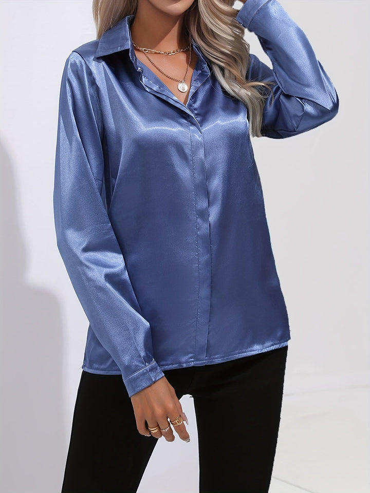 "Elegante Damenbluse, seidige Textur, vielseitiges Design, klassische Farben, ideal für Büro und Anlässe, stilvoll und bequem