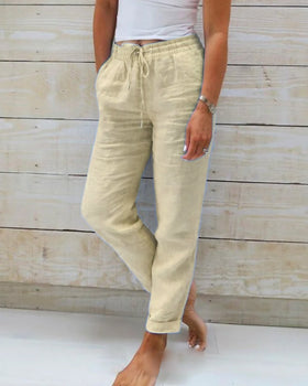 Elegante Damenhose in Beige, bequem & atmungsaktiv, ideal für Alltag & Büro, elastischer Bund, vielseitig kombinierbar.