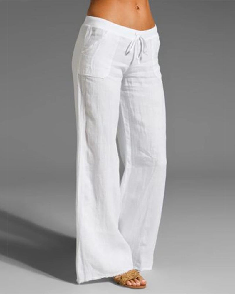 Elegante Damenhose mit weitem Bein, elastischem Bund, weichem Stoff, ideal für vielseitige Looks, in Blau und anderen Farben.
