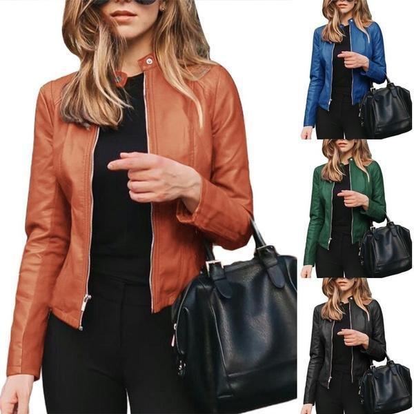 Elegante Damenjacke mit Reißverschluss, moderner Schnitt, vielseitig kombinierbar, in Armeegrün, Blau und Lila.