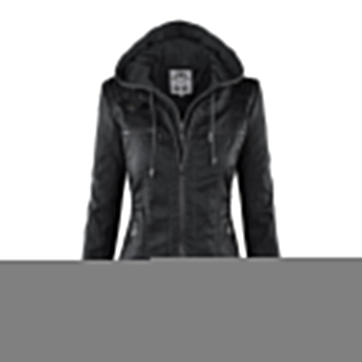 "Elegante Damenlederjacke schwarz, wetterfest, mit Kapuze, stilvoller Schutz bei Regen, hochwertige Verarbeitung"