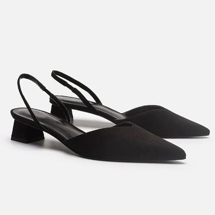 Elegante Damensandalen mit geschlossener Spitze, niedrigem Absatz; farbenfrohes Design, ideal für Büro und Freizeit.