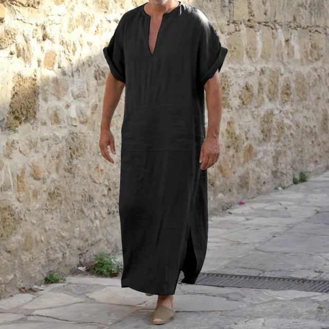 Elegante Djellaba mit V-Ausschnitt, komfortabel, weiß, klassische Passform, ideal für Damen, zeitloser Stil.