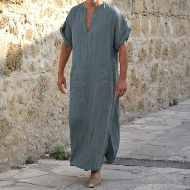 Elegante Djellaba mit V-Ausschnitt, komfortabel, weiß, klassische Passform, ideal für Damen, zeitloser Stil.