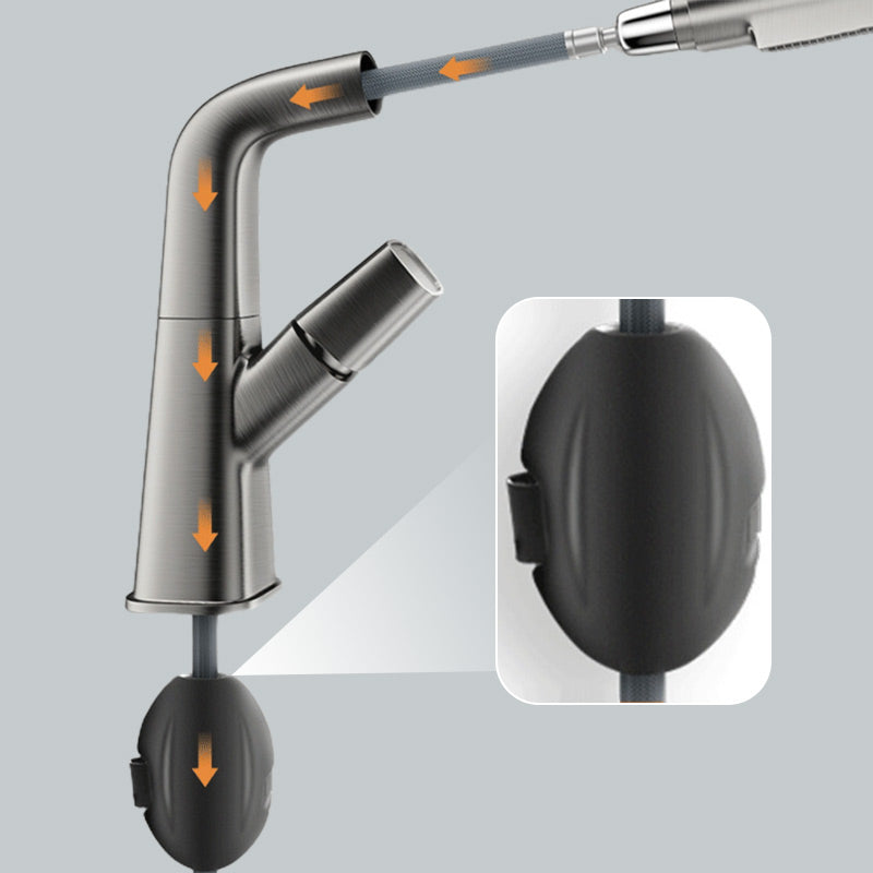 Elegante Einhebel-Waschtischarmatur aus Chrom mit ausziehbarem Sprühkopf, perfekt für moderne Badezimmer.