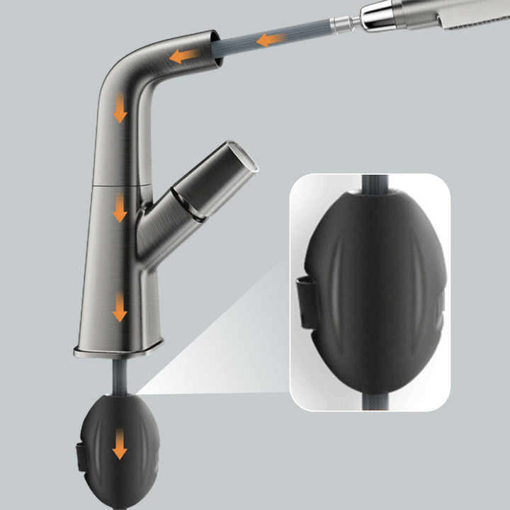 Elegante Einhebel-Waschtischarmatur aus Chrom mit ausziehbarem Sprühkopf, perfekt für moderne Badezimmer.