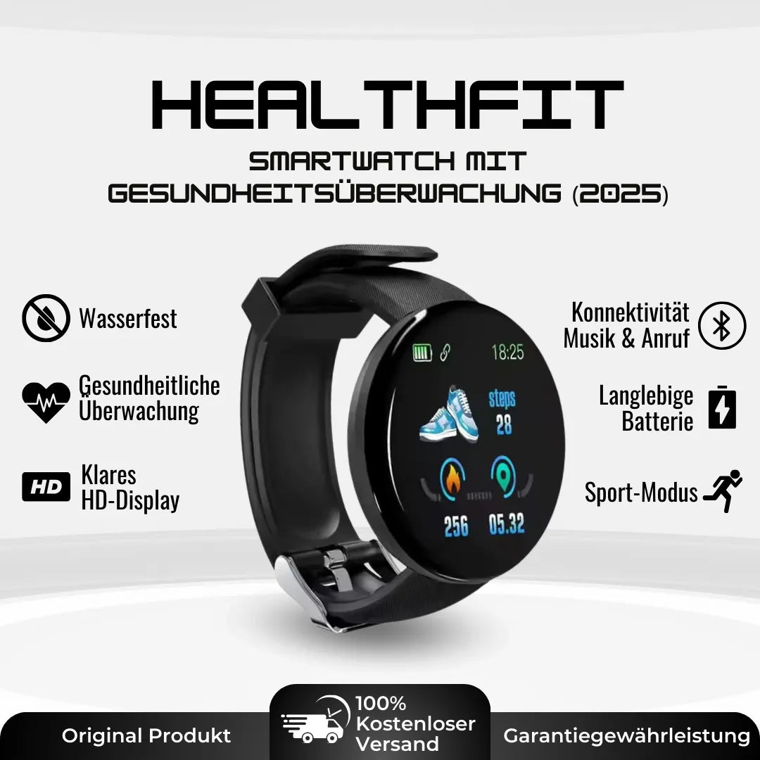 Elegante Gesundheits-Smartwatch mit EKG- und Schlaftracker, robustem Design, rundem Zifferblatt und stilvollem Armband.