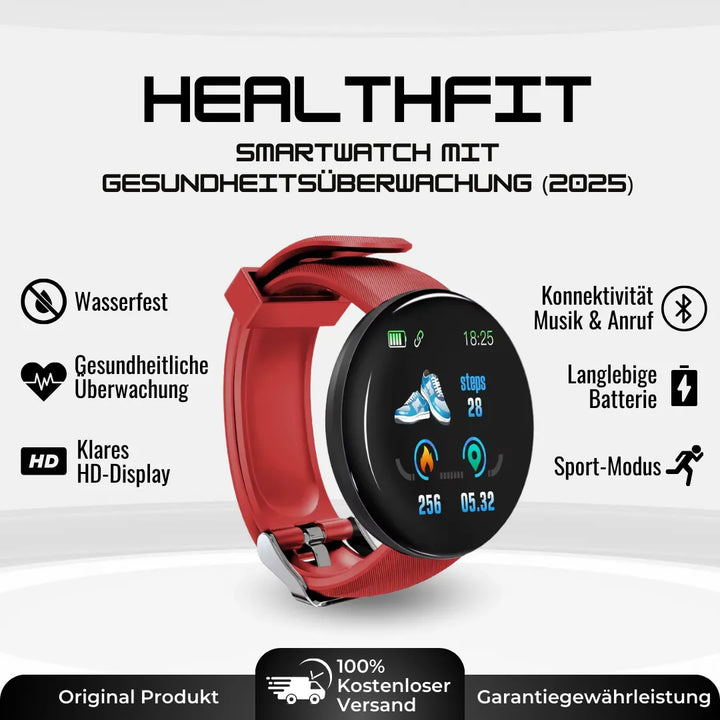 Elegante Gesundheits-Smartwatch mit EKG- und Schlaftracker, robustem Design, rundem Zifferblatt und stilvollem Armband.