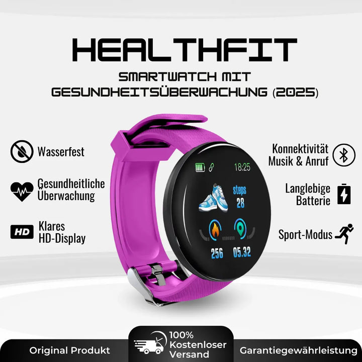 Elegante Gesundheits-Smartwatch mit EKG- und Schlaftracker, robustem Design, rundem Zifferblatt und stilvollem Armband.