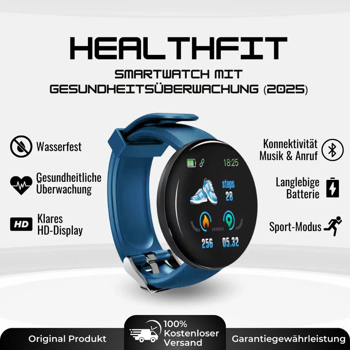 Elegante Gesundheits-Smartwatch mit EKG- und Schlaftracker, robustem Design, rundem Zifferblatt und stilvollem Armband.