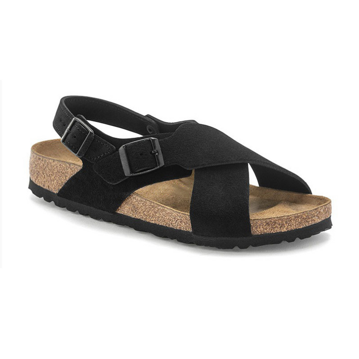 "Elegante graue Wildleder-Kreuzriemen-Sandalen für Damen, ideal für Komfort und Stil bei jedem Anlass."
