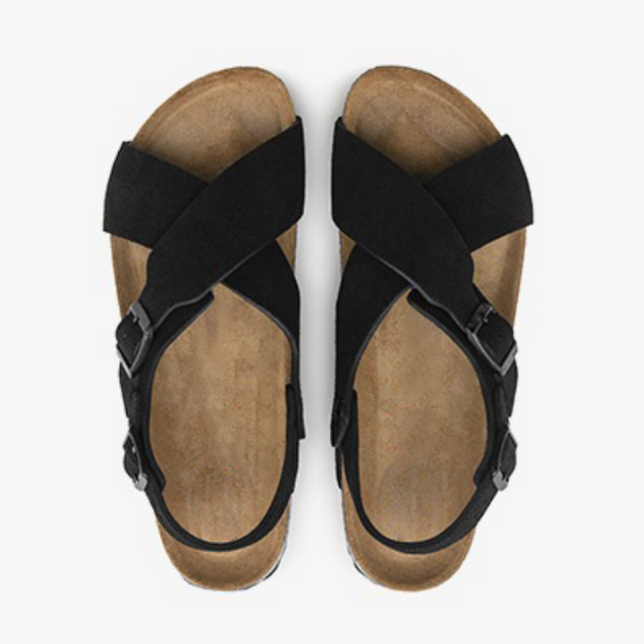 "Elegante graue Wildleder-Kreuzriemen-Sandalen für Damen, ideal für Komfort und Stil bei jedem Anlass."