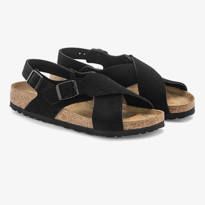 "Elegante graue Wildleder-Kreuzriemen-Sandalen für Damen, ideal für Komfort und Stil bei jedem Anlass."