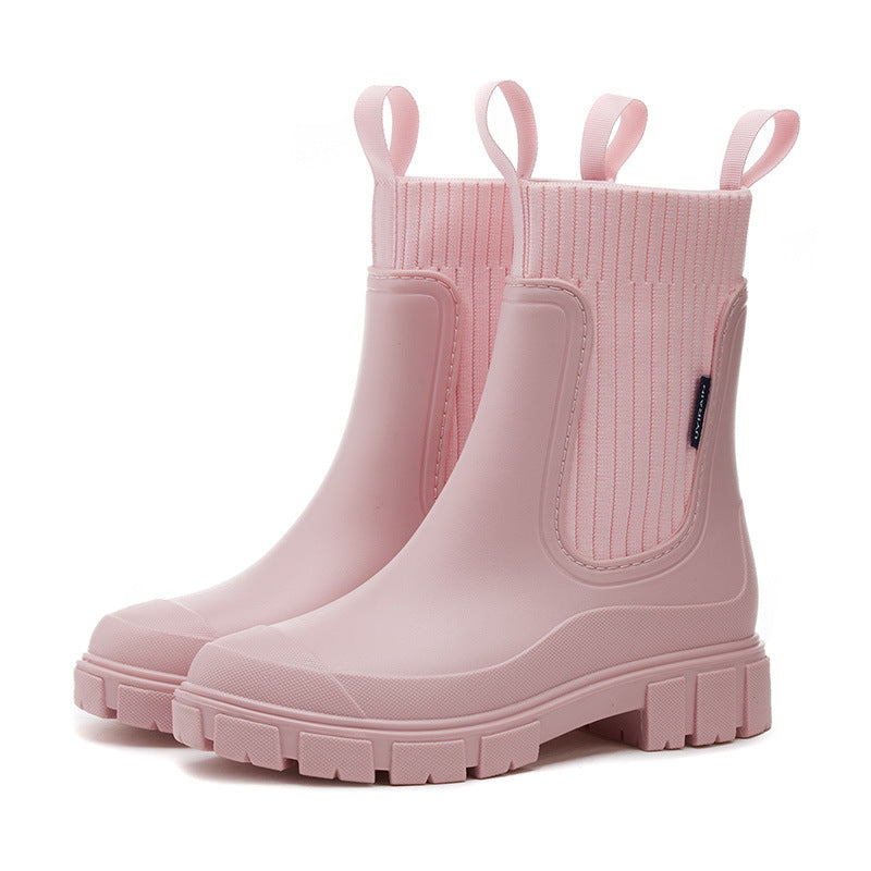 "Elegante Gummistiefel Damen, wasserdichtes Material, rutschfeste Sohle, ideal für Regenwetter, modisch und funktional."