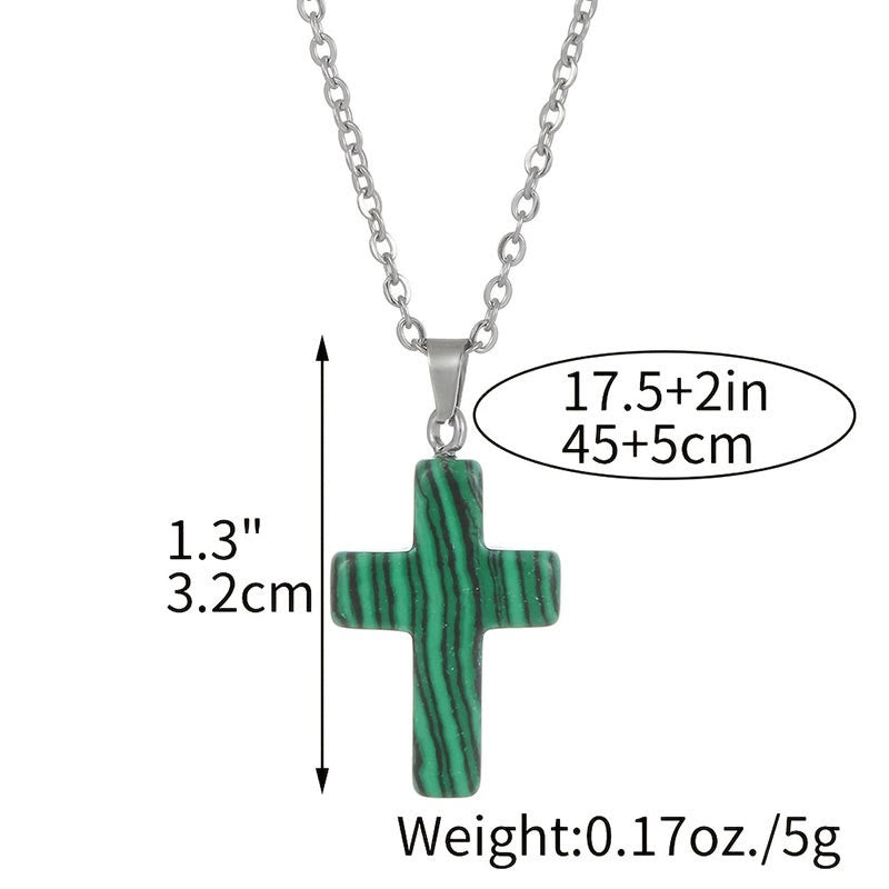 "Elegante Halskette mit Kreuz aus natürlichen Edelsteinen, spiritualer Schmuck symbolisiert Stärke und Schutz."