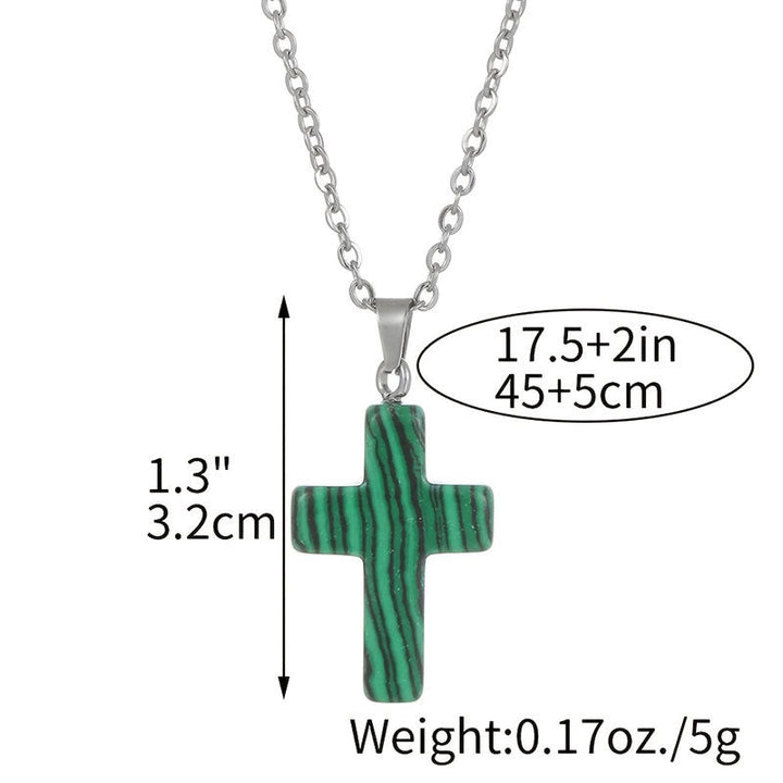 "Elegante Halskette mit Kreuz aus natürlichen Edelsteinen, spiritualer Schmuck symbolisiert Stärke und Schutz."
