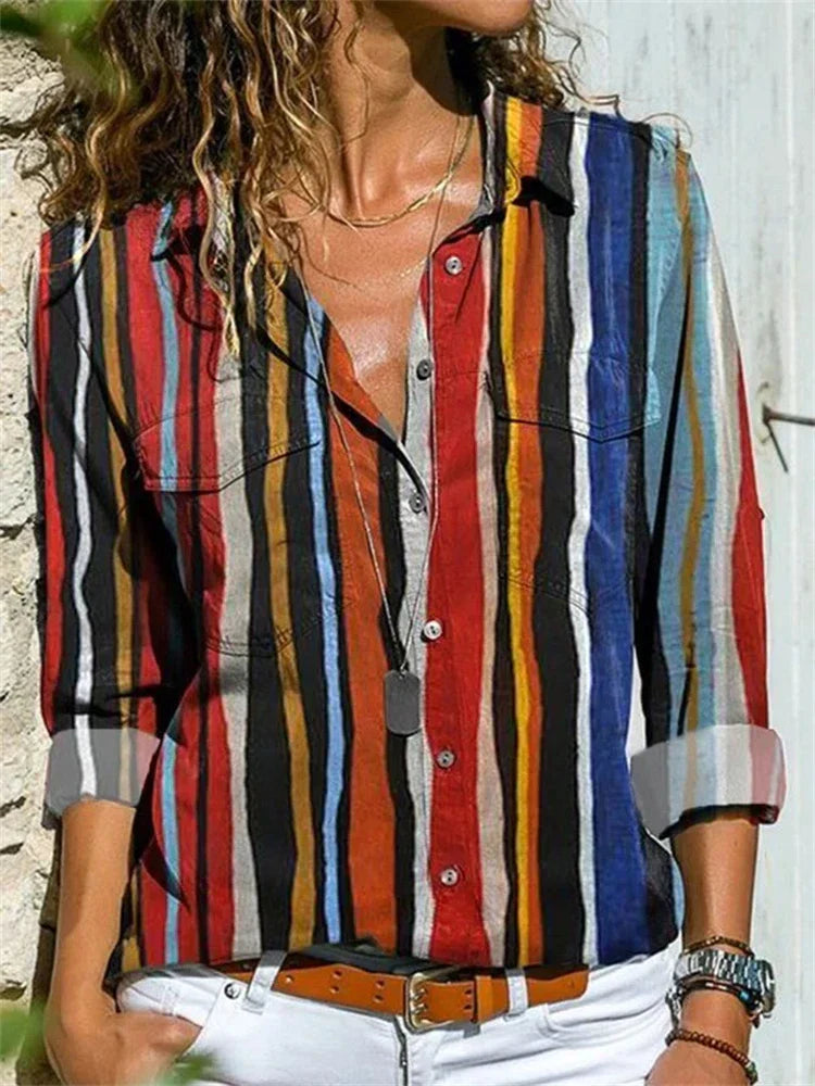 "Elegante Hazel Damen Sommerbluse in Blau mit langen Ärmeln, perfekte Passform, ideal für Büro und Freizeit."