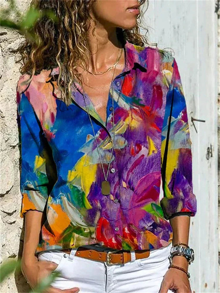 "Elegante Hazel Damen Sommerbluse in Blau mit langen Ärmeln, perfekte Passform, ideal für Büro und Freizeit."