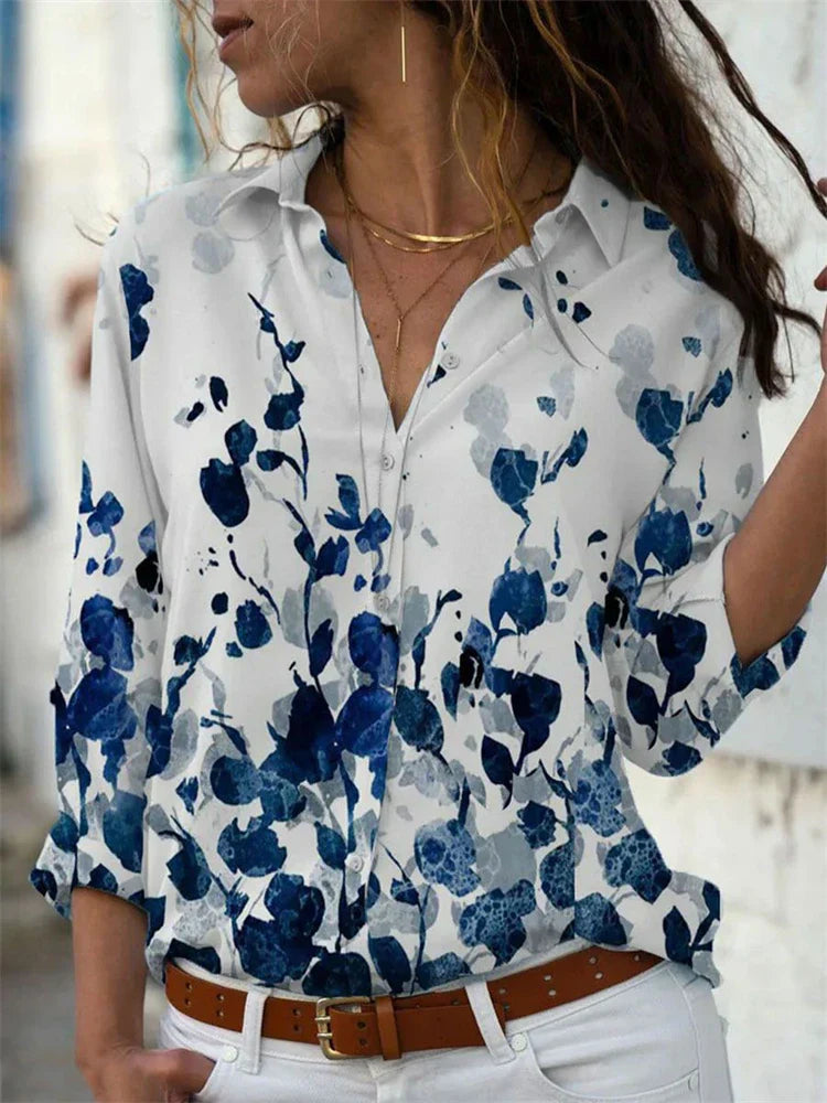 "Elegante Hazel Damen Sommerbluse in Blau mit langen Ärmeln, perfekte Passform, ideal für Büro und Freizeit."