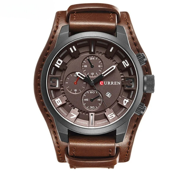 Elegante Herren-Chronograph mit schwarzem Lederarmband, zeitloses Design, ideal für Business-Meetings und Anlässe.
