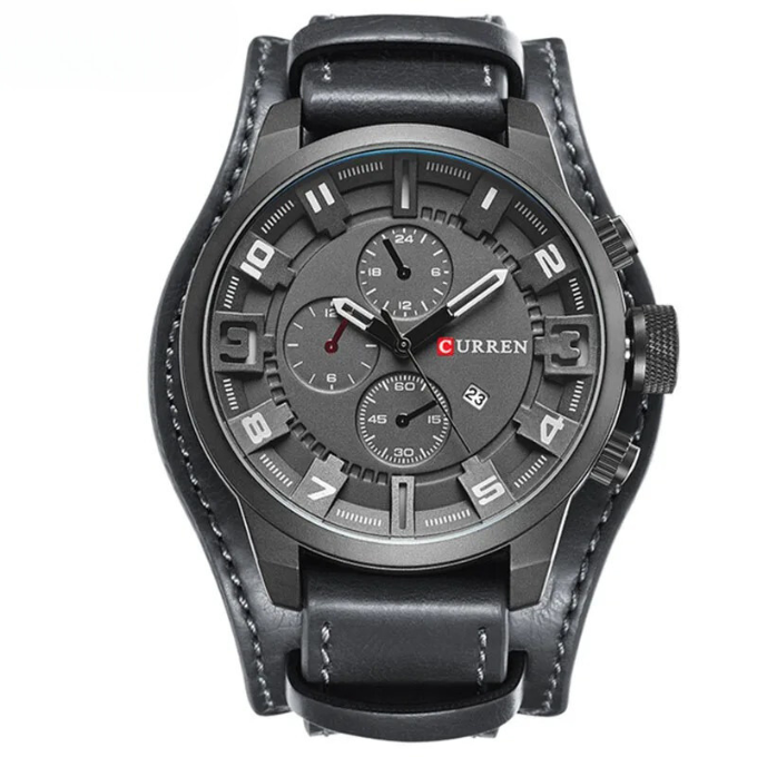 Elegante Herren-Chronograph mit schwarzem Lederarmband, zeitloses Design, ideal für Business-Meetings und Anlässe.