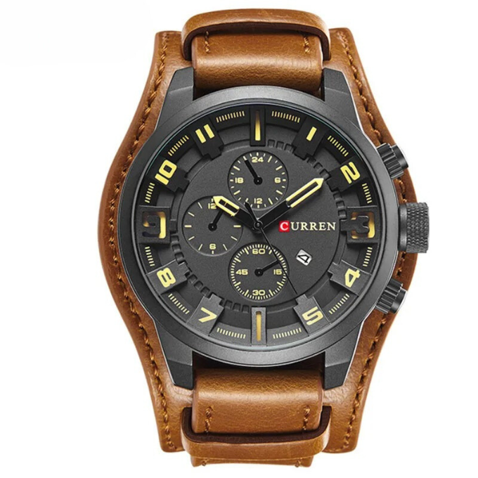 Elegante Herren-Chronograph mit schwarzem Lederarmband, zeitloses Design, ideal für Business-Meetings und Anlässe.