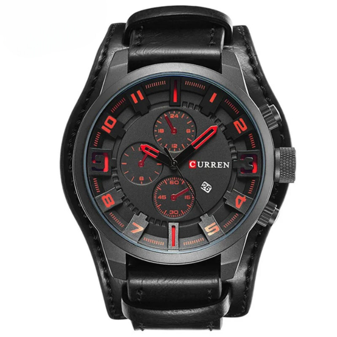 Elegante Herren-Chronograph mit schwarzem Lederarmband, zeitloses Design, ideal für Business-Meetings und Anlässe.
