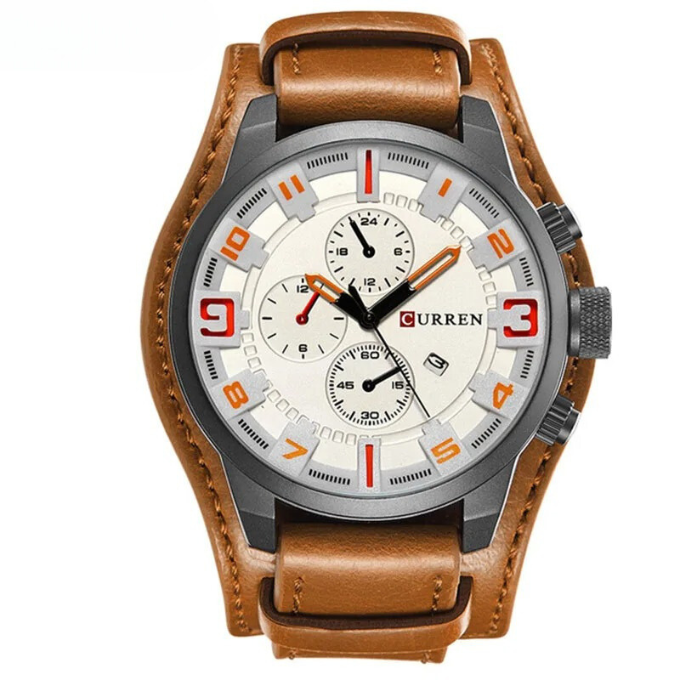 Elegante Herren-Chronograph mit schwarzem Lederarmband, zeitloses Design, ideal für Business-Meetings und Anlässe.