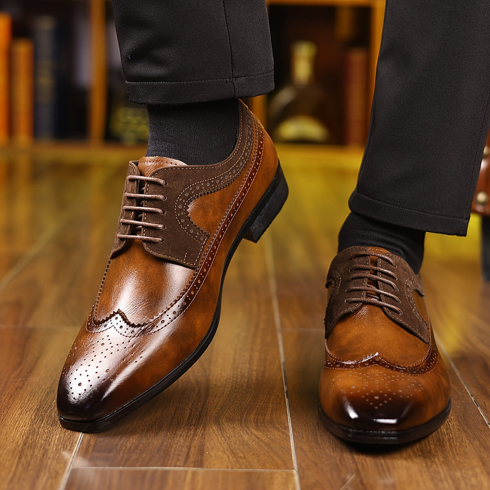 "Elegante Herren Lederschuhe, dunkelbraun, Business-Stil, mit gepolsterter Innensohle und rutschfester Sohle für Komfort."