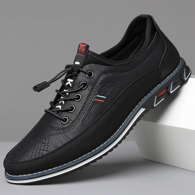 Elegante Herren Oxford-Schuhe, strukturiertes Leder, Schwarz, mit verdecktem Schnürsystem, für stilvolles Business-Outfit.
