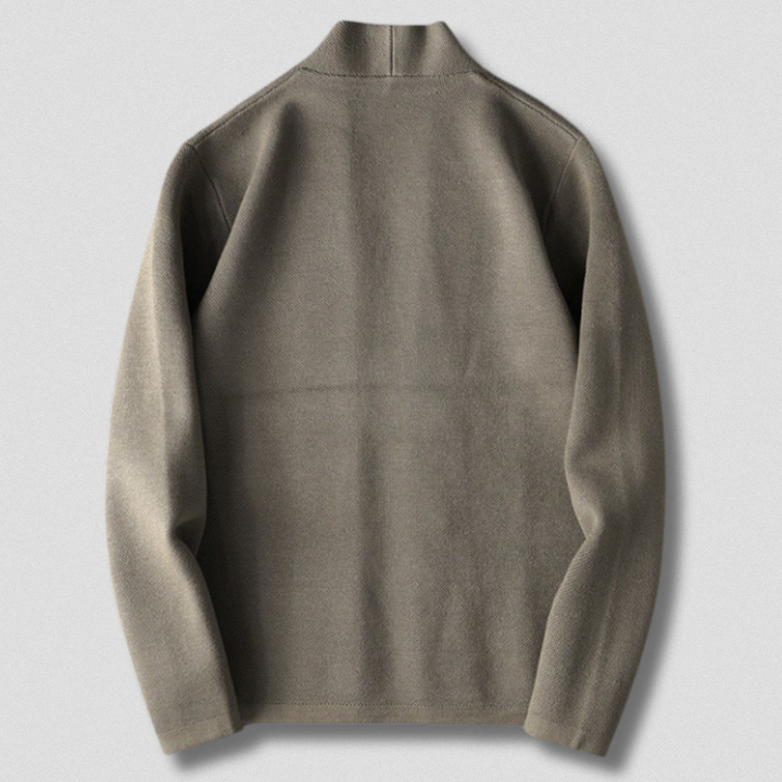 "Elegante Herren-Strickjacke, beige, weiches Material, stilvoller Schnitt, komfortabel für Alltag und besondere Anlässe."