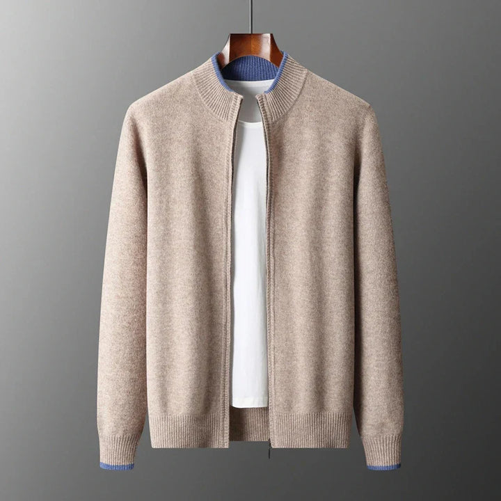 Elegante Herrenjacke aus weichem Cashmere mit Reißverschluss, ideal für kühle Tage, in zeitlosem Design für jede Gelegenheit.