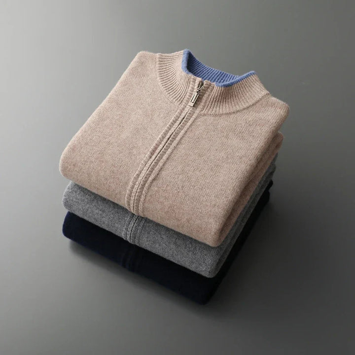 Elegante Herrenjacke aus weichem Cashmere mit Reißverschluss, ideal für kühle Tage, in zeitlosem Design für jede Gelegenheit.