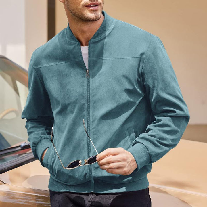 Elegante Herrenjacke mit Reißverschluss, Stehkragen und Taschen, schmale Passform, stilvoll und praktisch für Herren.
