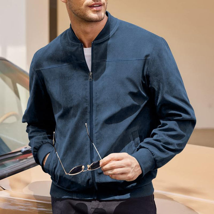 Elegante Herrenjacke mit Reißverschluss, Stehkragen und Taschen, schmale Passform, stilvoll und praktisch für Herren.