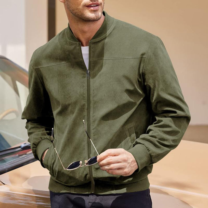 Elegante Herrenjacke mit Reißverschluss, Stehkragen und Taschen, schmale Passform, stilvoll und praktisch für Herren.