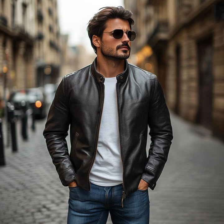 Elegante Herrenjacke mit schlanker Passform und auffälligem Kragen, stilvolle Passform für jeden Anlass.