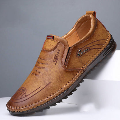 "Elegante khaki Leder Herrenschuhe mit robuster Gummisohle, ideal für Herbst und Winter, bietet Komfort und Stil."