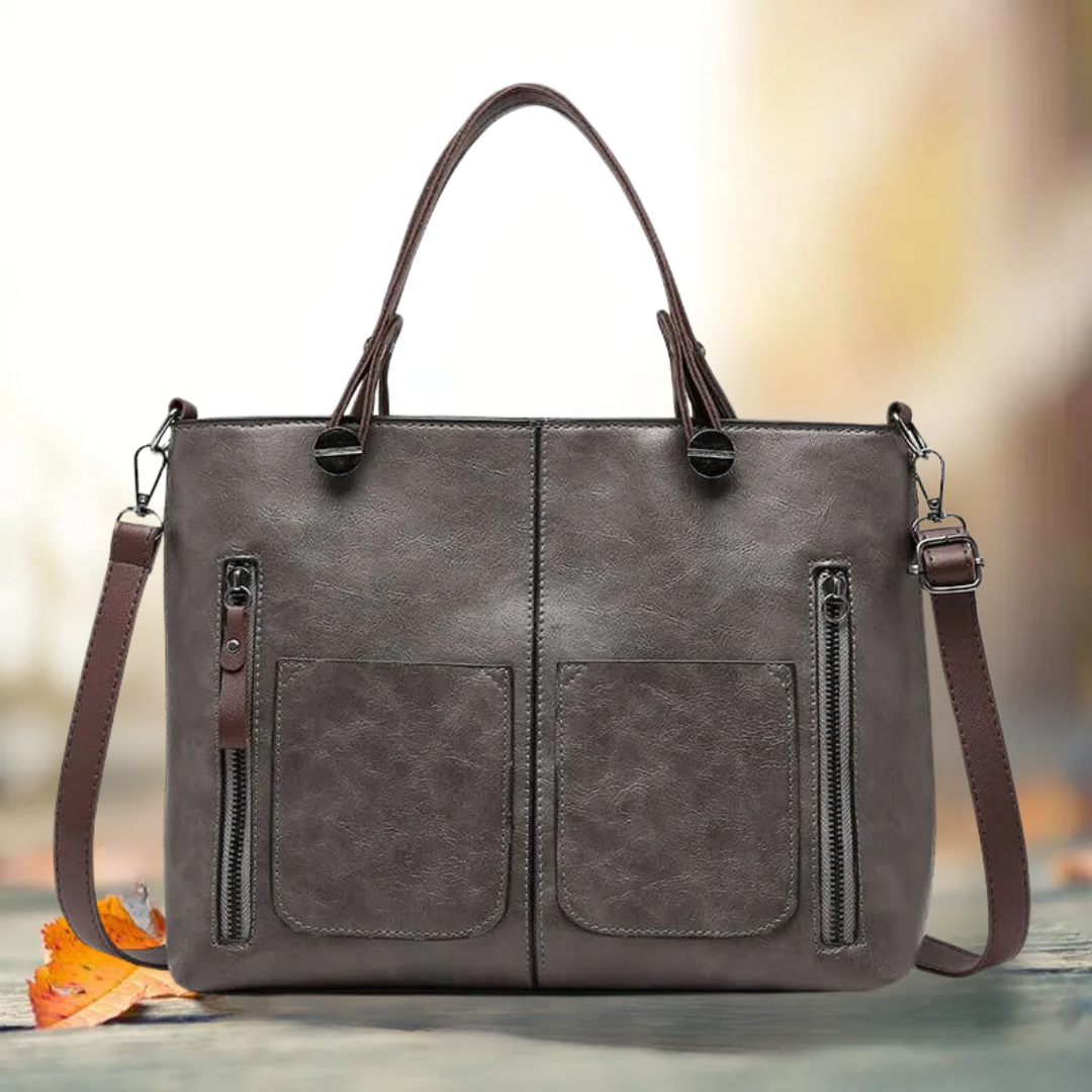 Elegante klassische Schultertasche, vielseitig, aus edlem Material mit praktischen Fächern, in Braun, Grau, Schwarz erhältlic