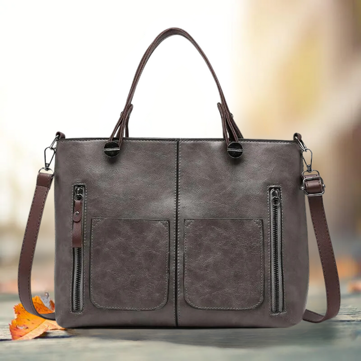 Elegante klassische Schultertasche, vielseitig, aus edlem Material mit praktischen Fächern, in Braun, Grau, Schwarz erhältlic