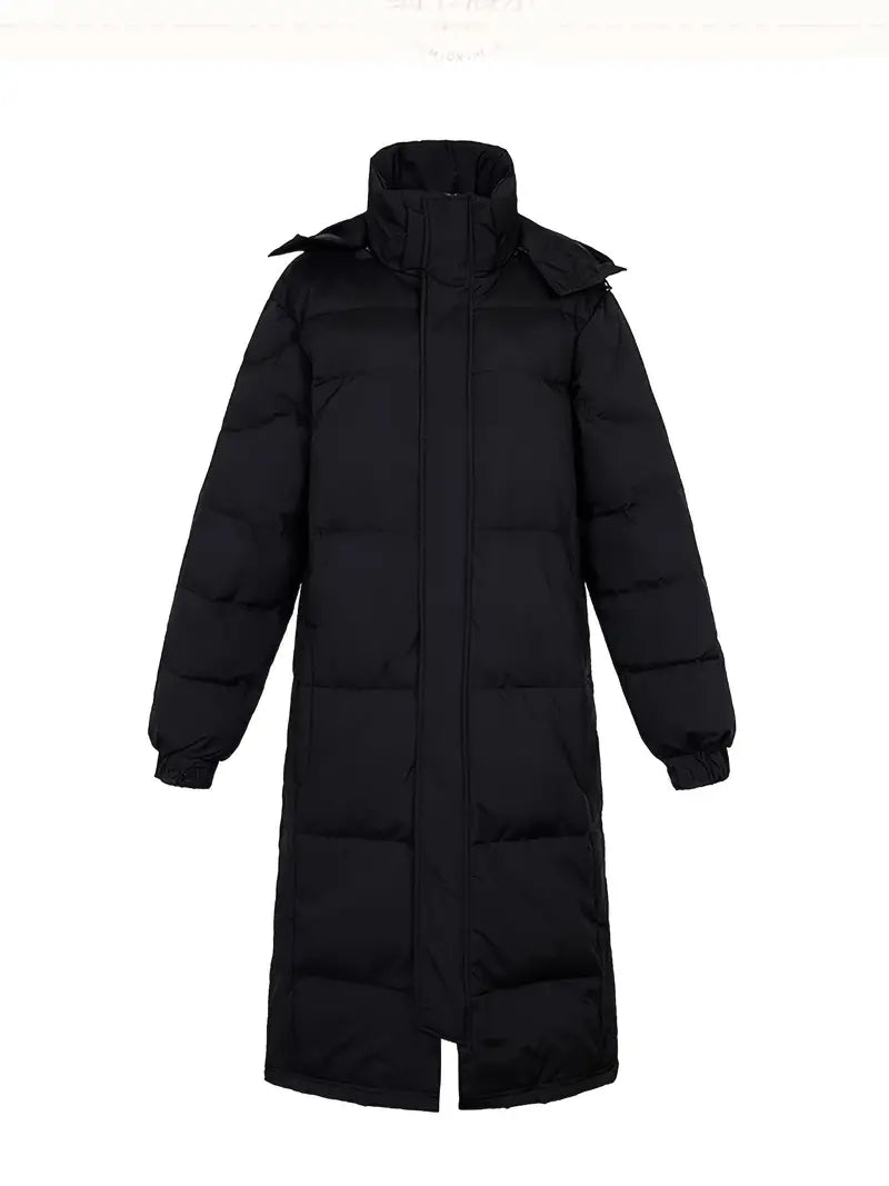 Elegante lange Herren-Winter-Steppjacke mit gestepptem Design und optimiertem Wetterschutz für kühle Tage.