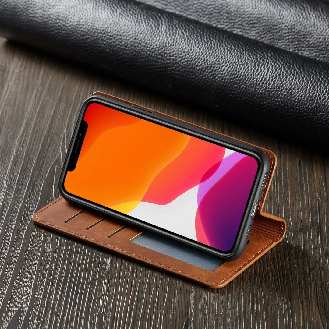 "Elegante magnetische iPhone Lederhülle für Damen, robustes Leder, vielseitige Farben, passt zu iPhone 7-15, stilvoller Schut