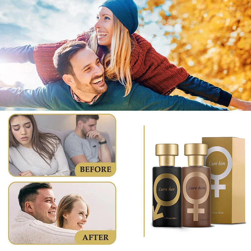 "Elegante Parfümflasche mit goldenem Deckel, symbolisiert langanhaltenden und einzigartigen betörenden Unisex-Duft."